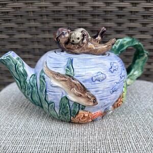 Vintage Takahashi San Francisco Japan Otter Teapot Hand Painted Beautifully